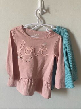 Carter's Pink 'Love' Peplum Long-Sleeve Top Bundle 18 months